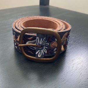 Lucky Brand Dark Blue belt with embroidery of red,tan,light blue